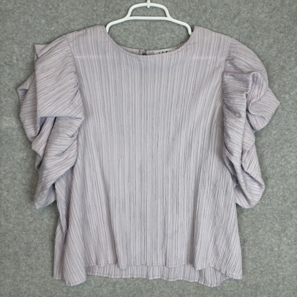 THML Anthropologie Double Puff Sleeve Textured Lavender Purple Blouse Size L